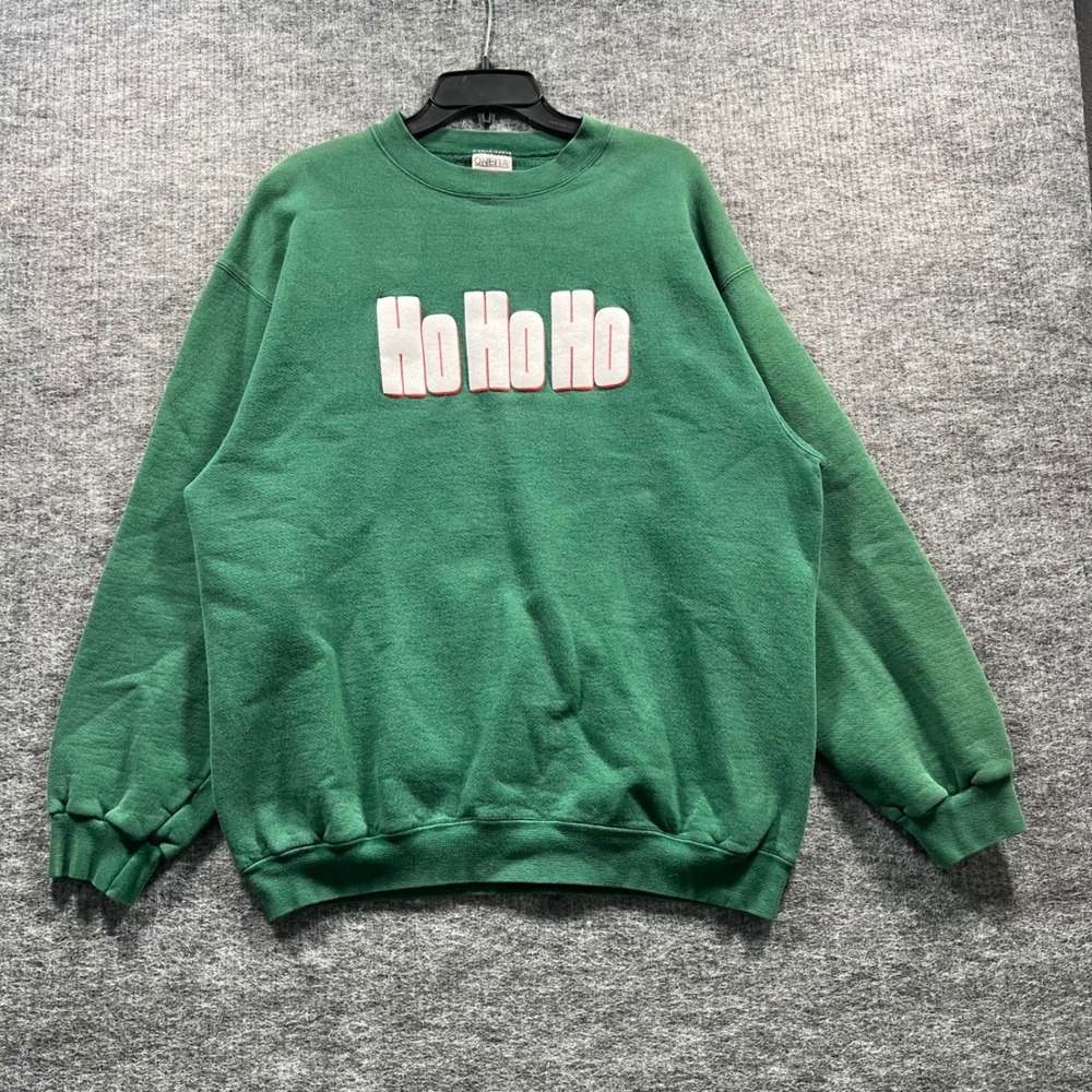 Vintage Oneita Power-Sweats Ho Ho Ho Christmas Sweatshirt Green XXL Made in USA